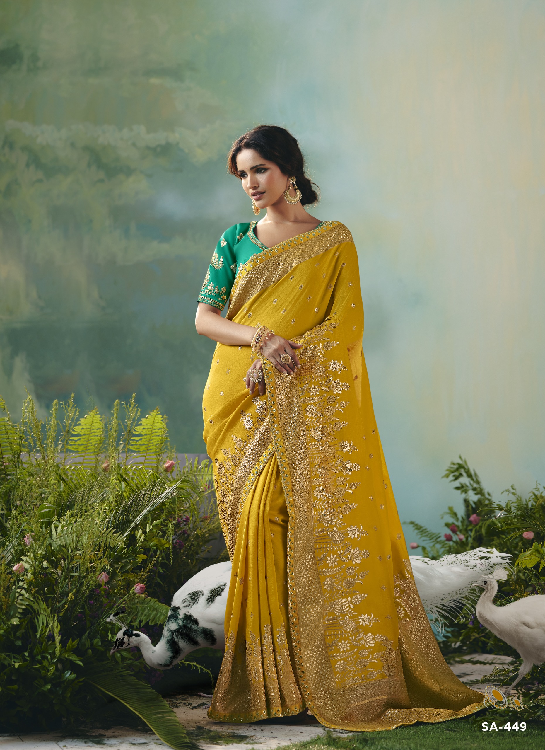 Mustard Yellow Ethnic Saree – Mustard Yellow & Green